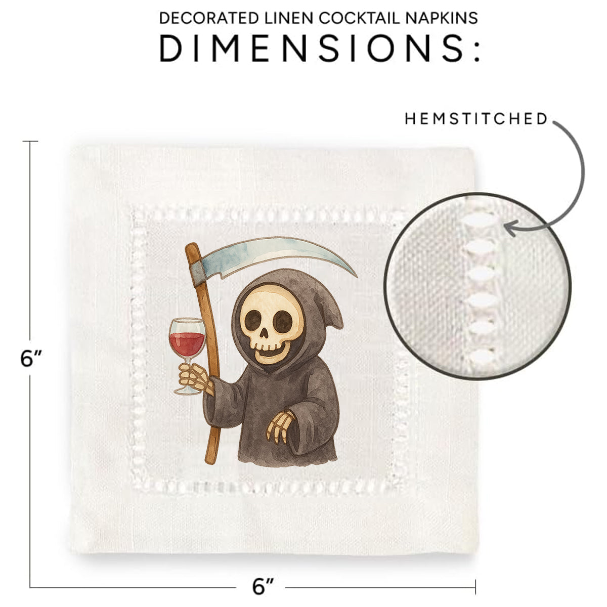 Watercolor Grim Reaper Hemstitch Napkins