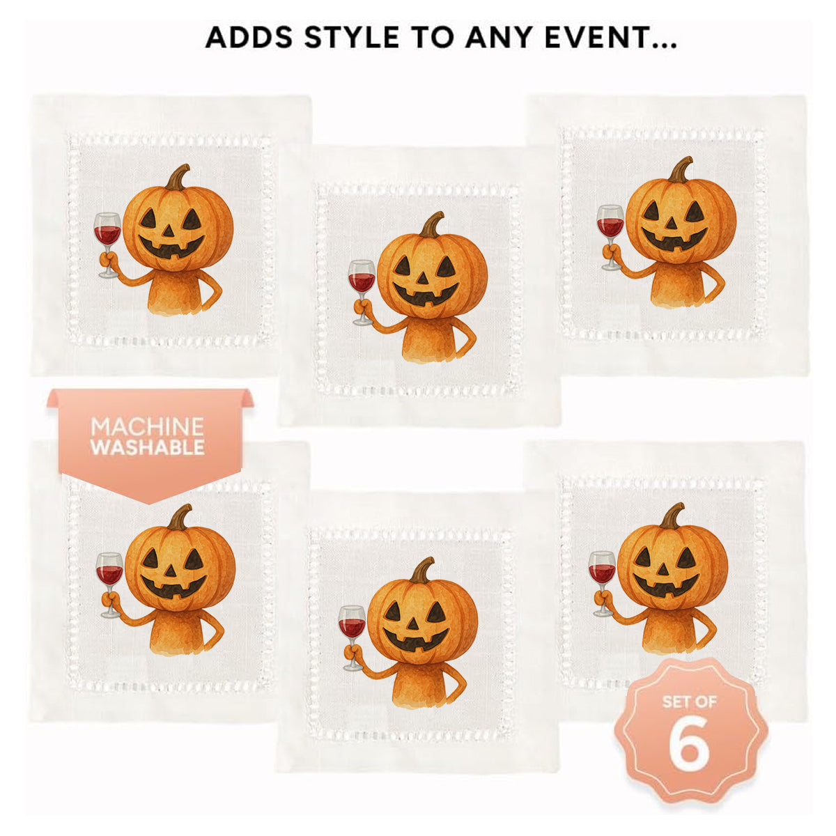 Watercolor Jack o Lantern Hemstitch Napkins