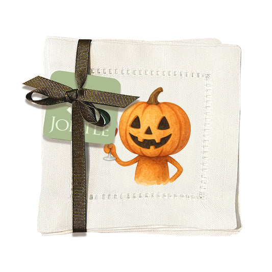 Watercolor Jack o Lantern Hemstitch Napkins