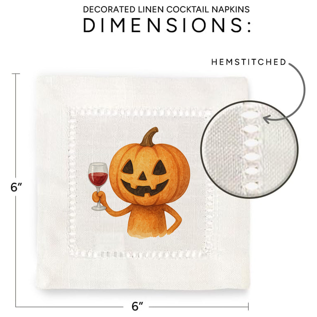 Watercolor Jack o Lantern Hemstitch Napkins
