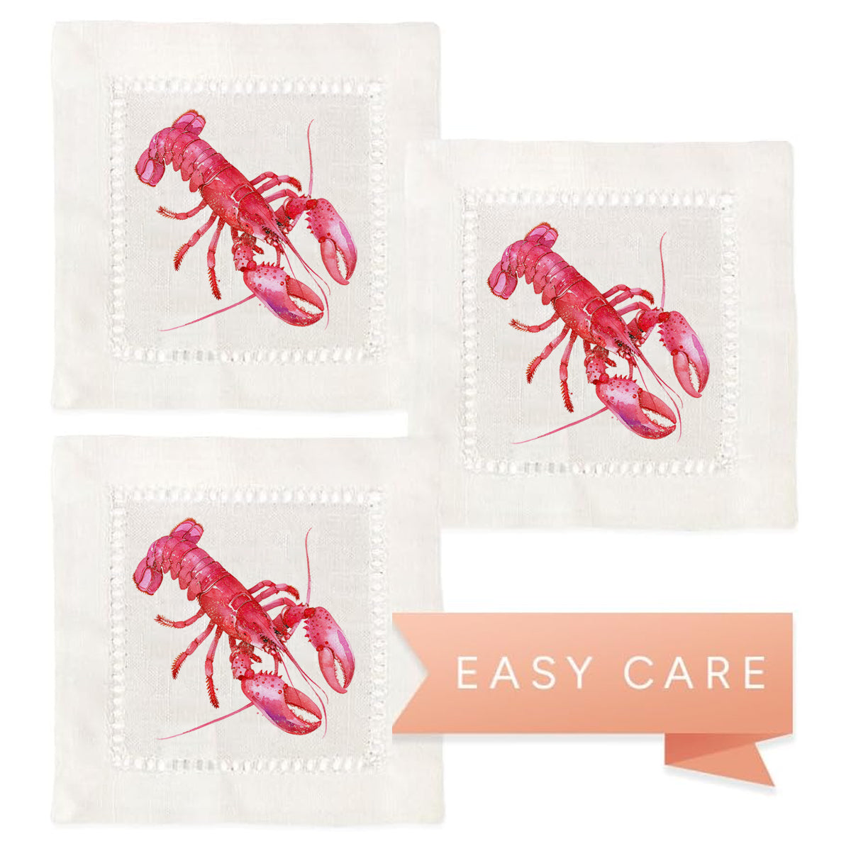 Watercolor Lobster Hemstitch Napkins