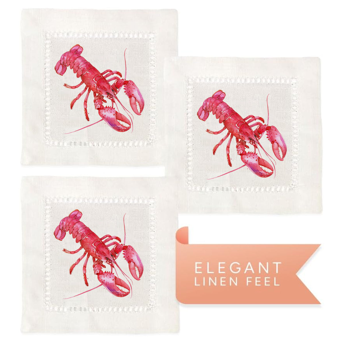 Watercolor Lobster Hemstitch Napkins