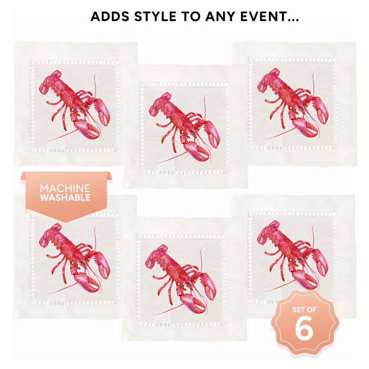 Watercolor Lobster Hemstitch Napkins
