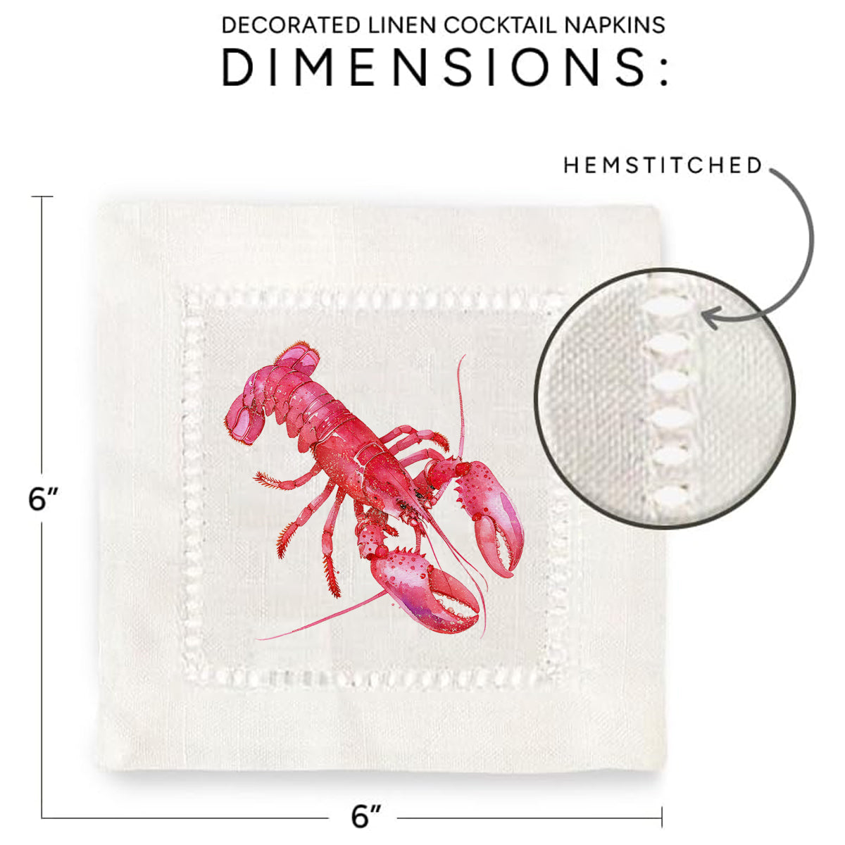 Watercolor Lobster Hemstitch Napkins
