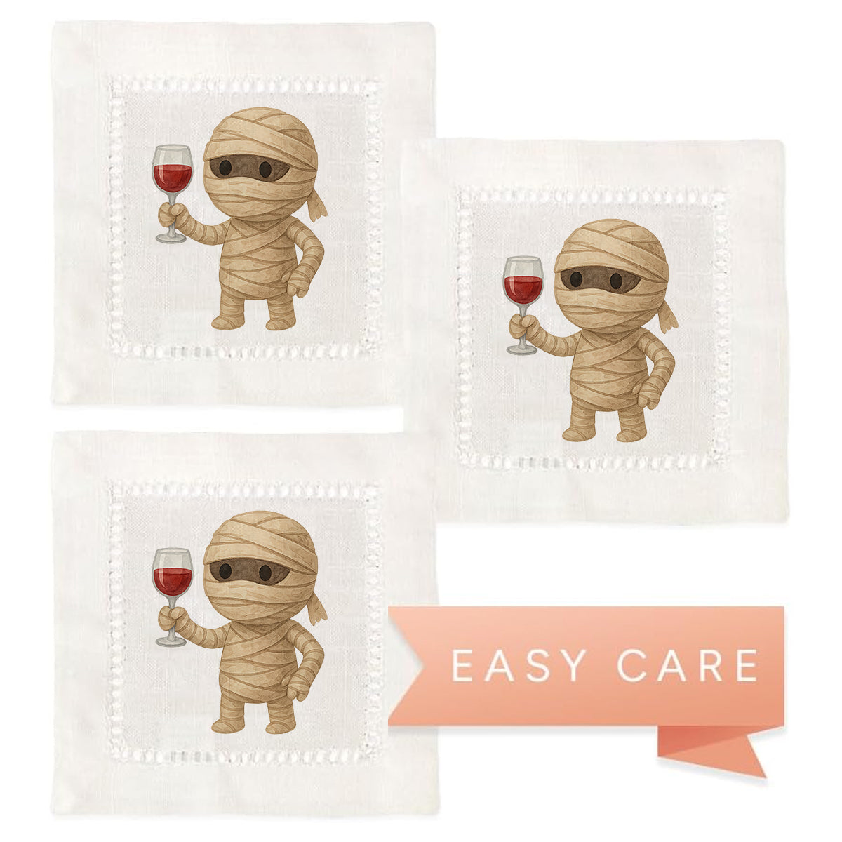 Watercolor Mummy Hemstitch Napkins