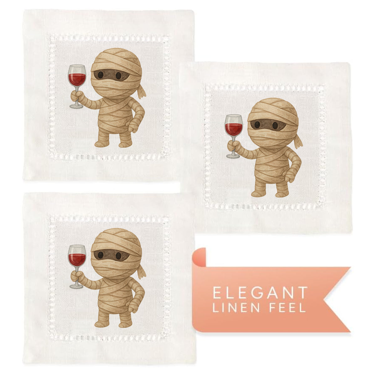 Watercolor Mummy Hemstitch Napkins