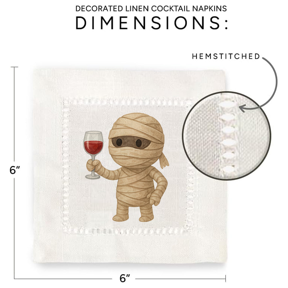 Watercolor Mummy Hemstitch Napkins