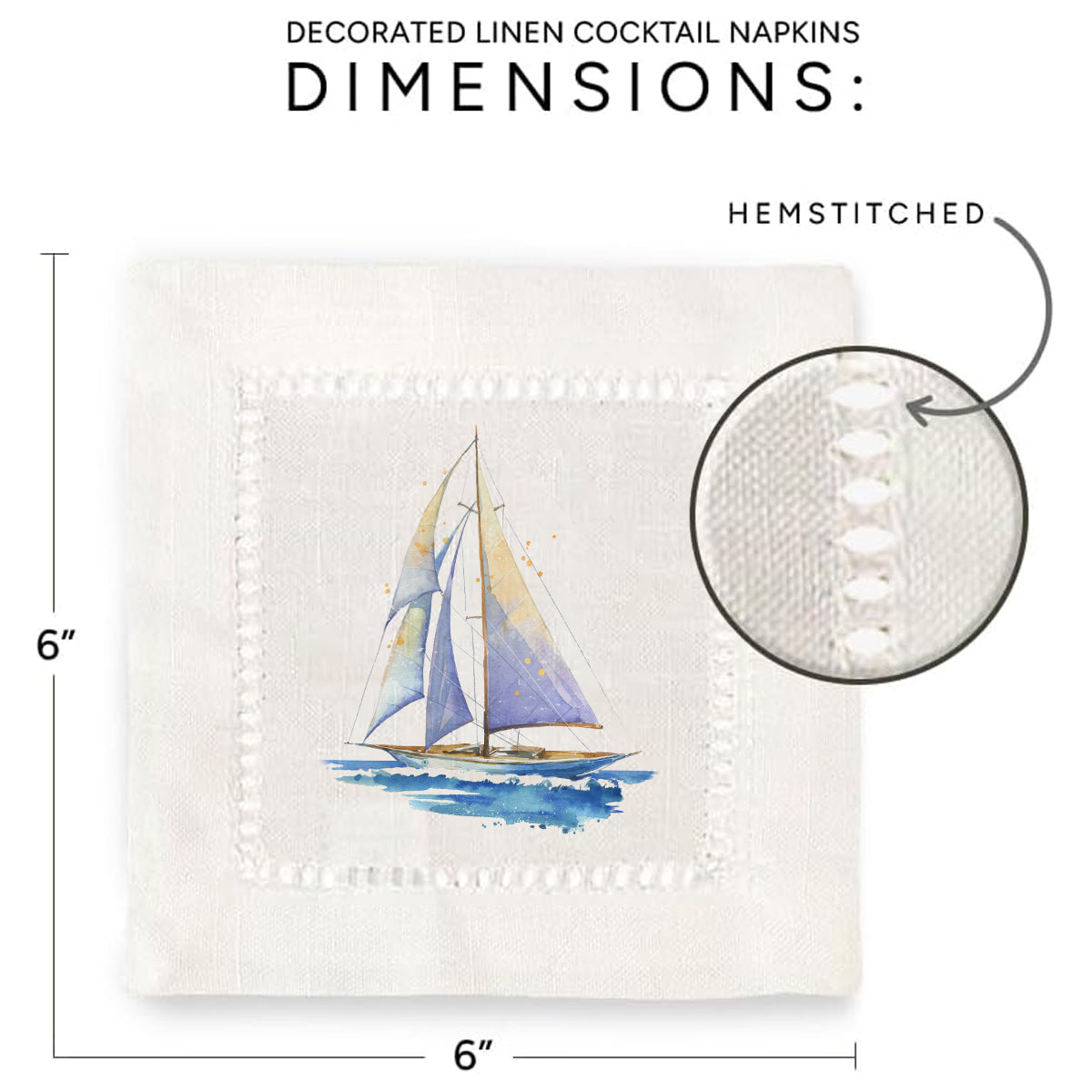 Watercolor Sailboat Hemstitch Napkins