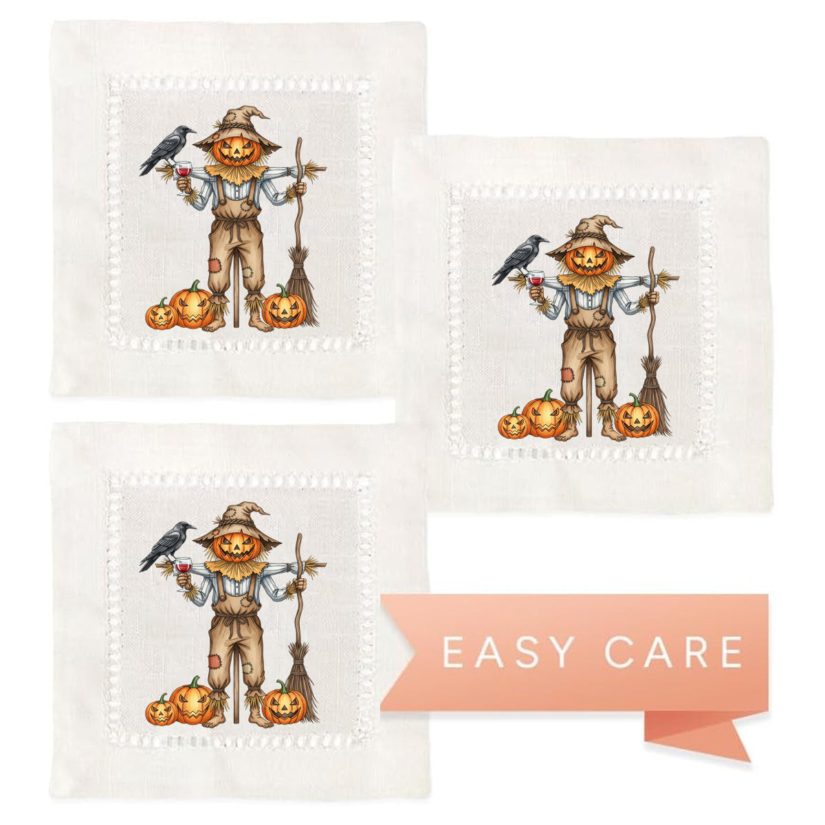 Watercolor Scarecrow Hemstitch Napkins