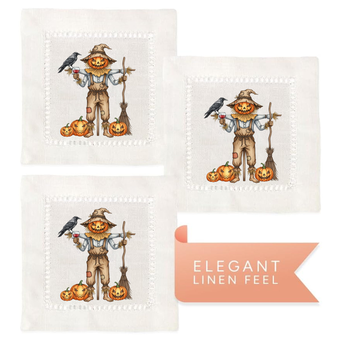 Watercolor Scarecrow Hemstitch Napkins