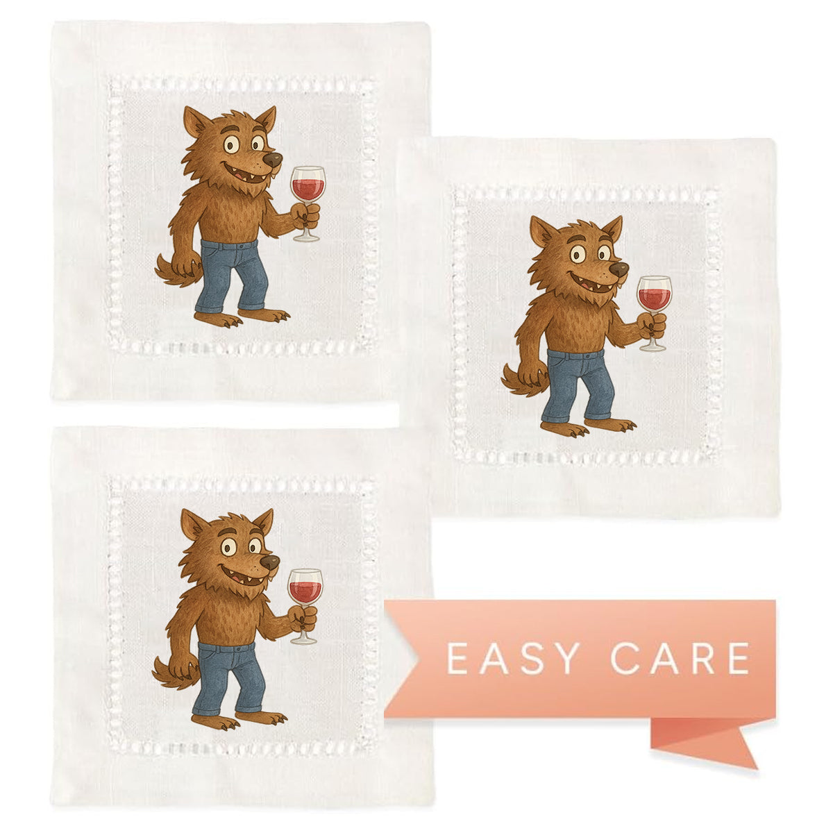 Watercolor Werewolf Hemstitch Napkins