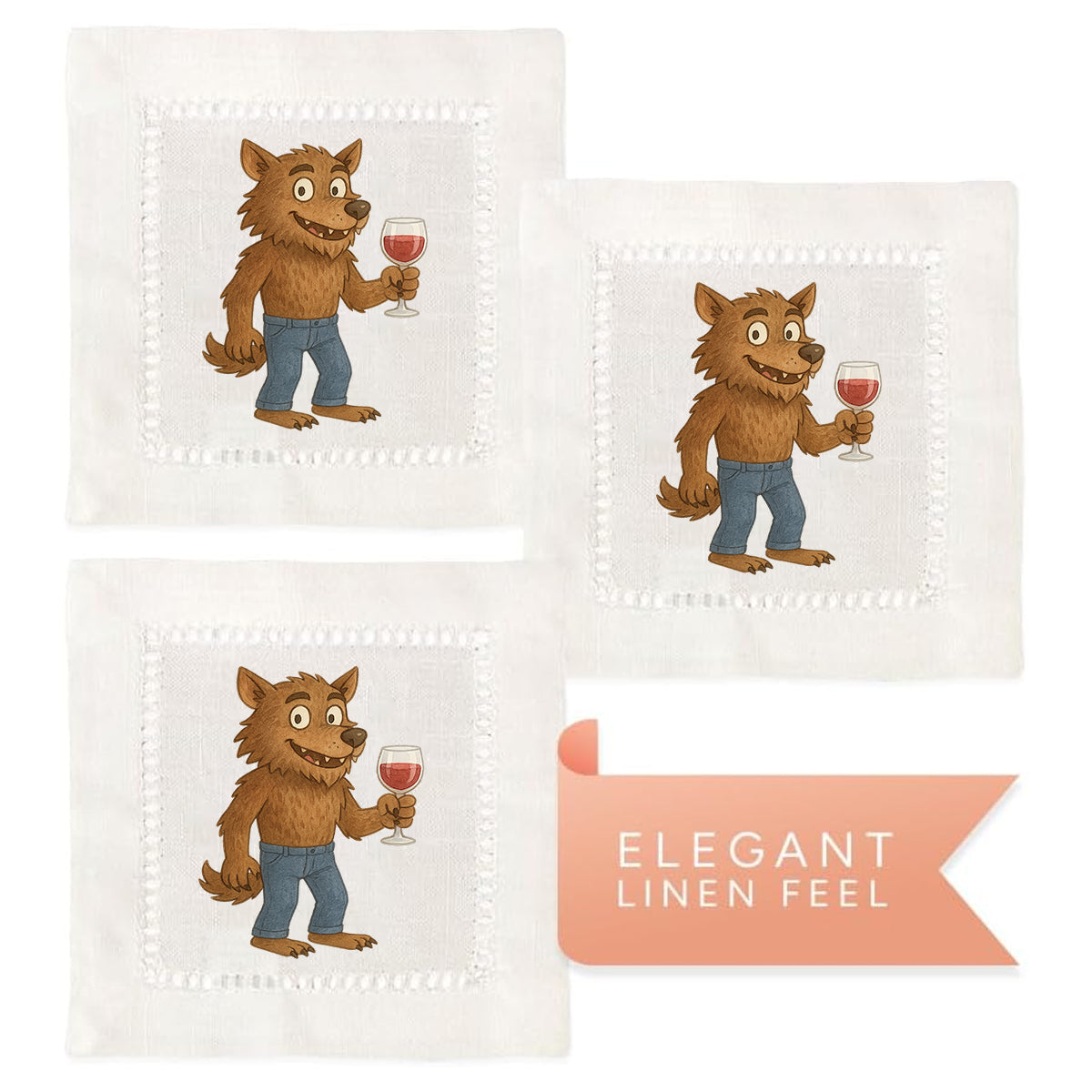 Watercolor Werewolf Hemstitch Napkins