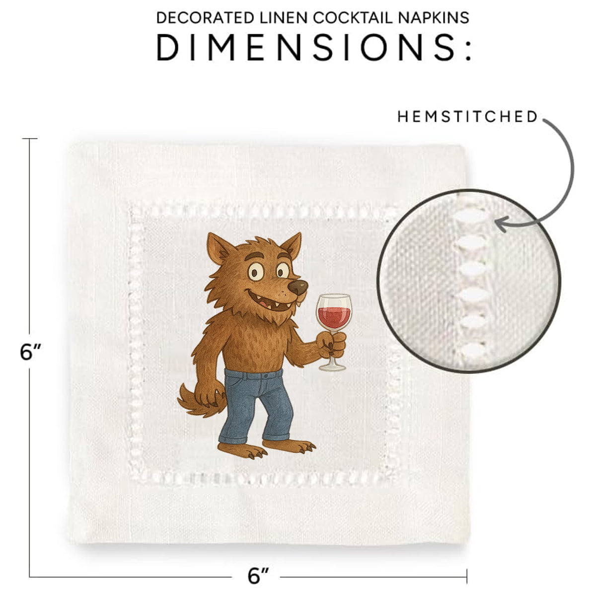 Watercolor Werewolf Hemstitch Napkins