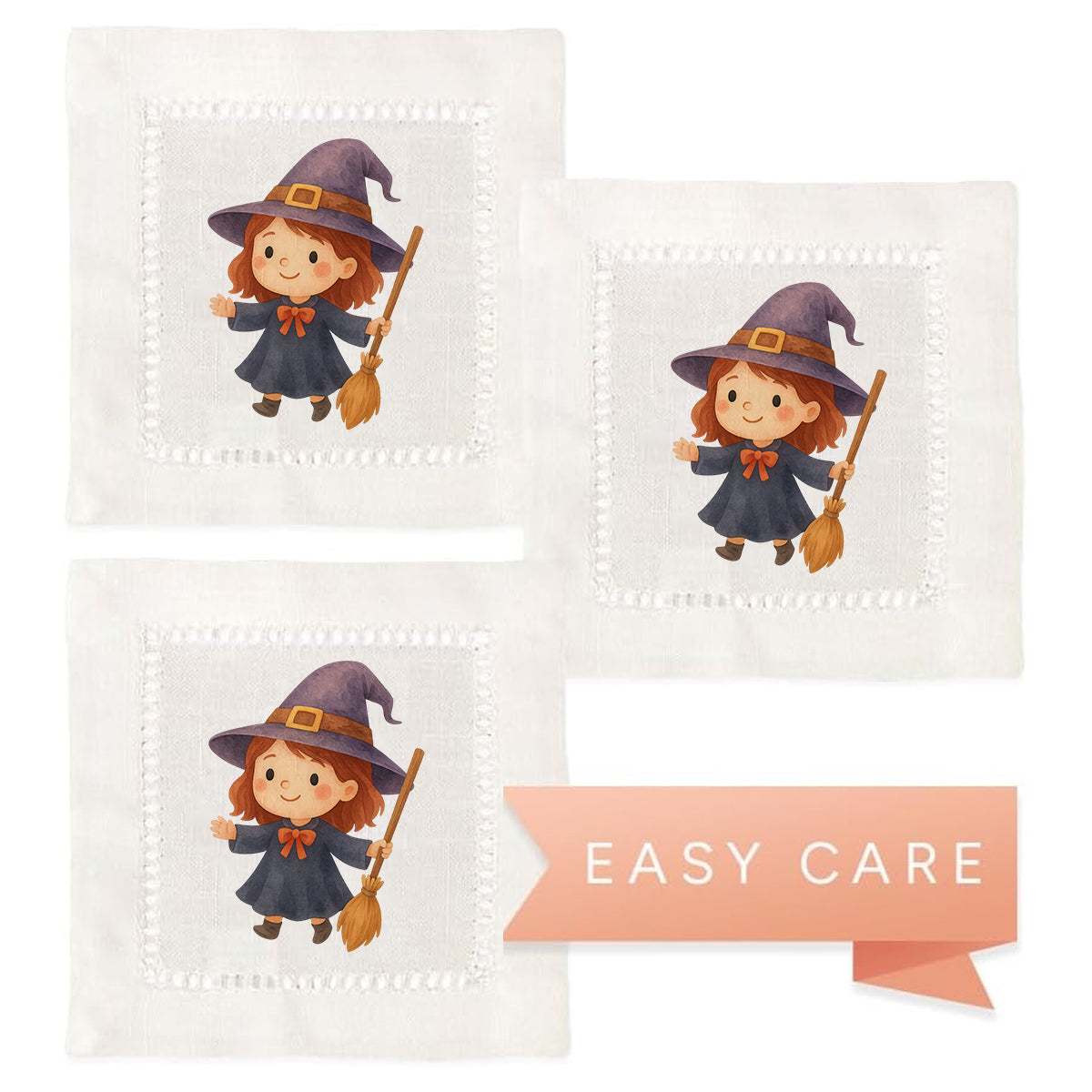 Watercolor Witch Hemstitch Napkins