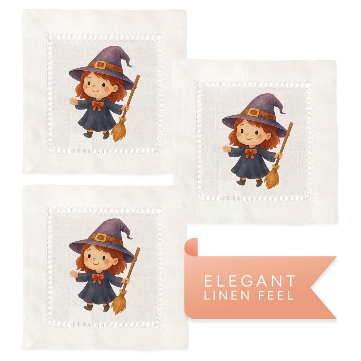Watercolor Witch Hemstitch Napkins