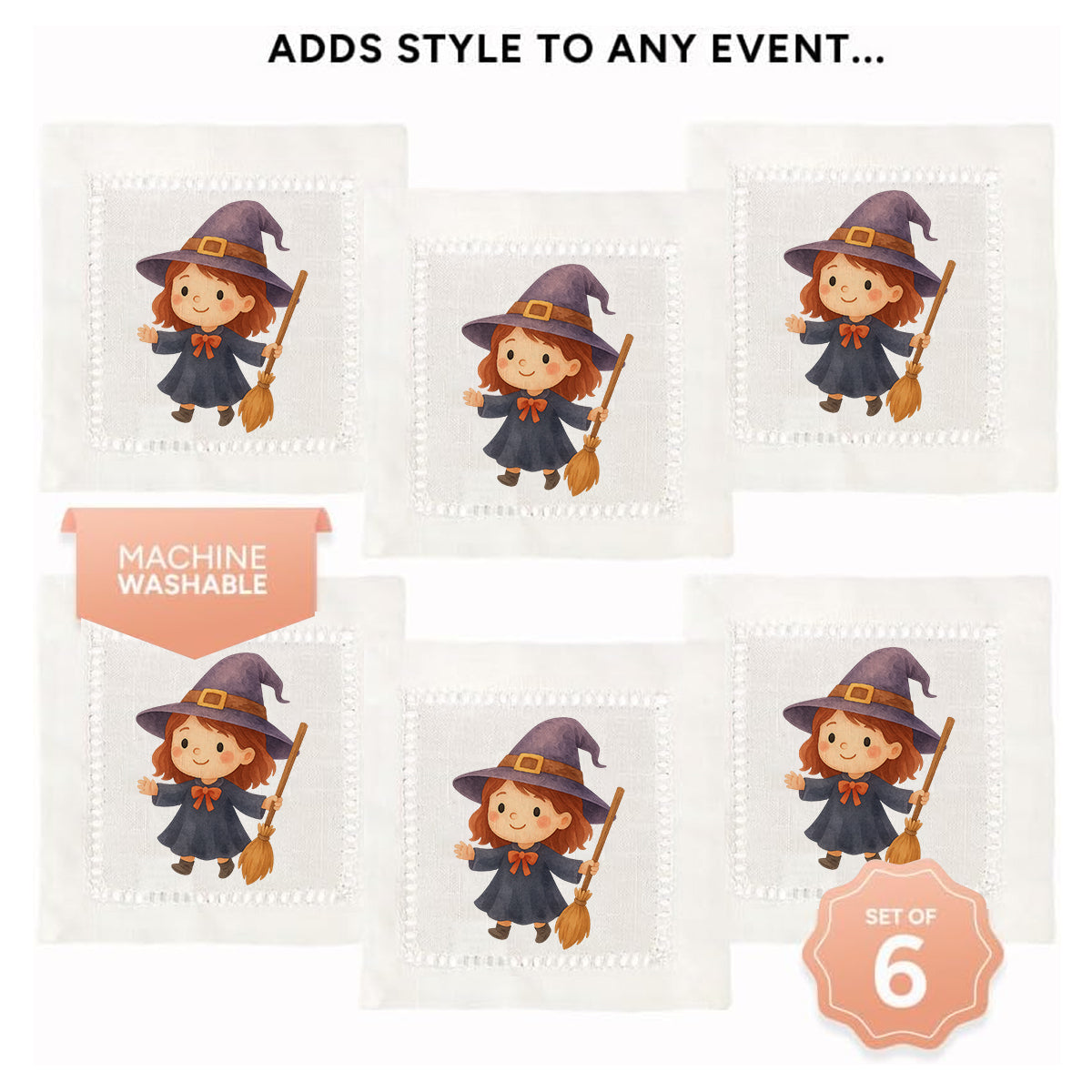 Watercolor Witch Hemstitch Napkins