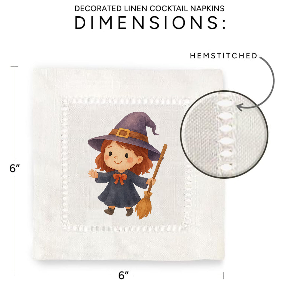 Watercolor Witch Hemstitch Napkins