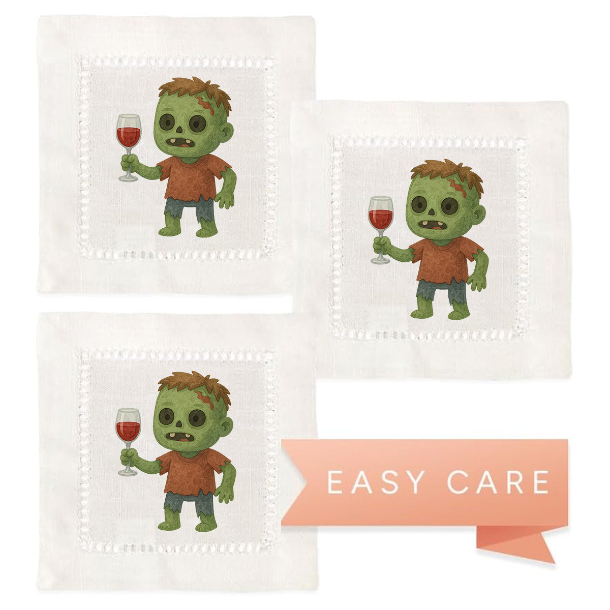 Watercolor Zombie Hemstitch Napkins