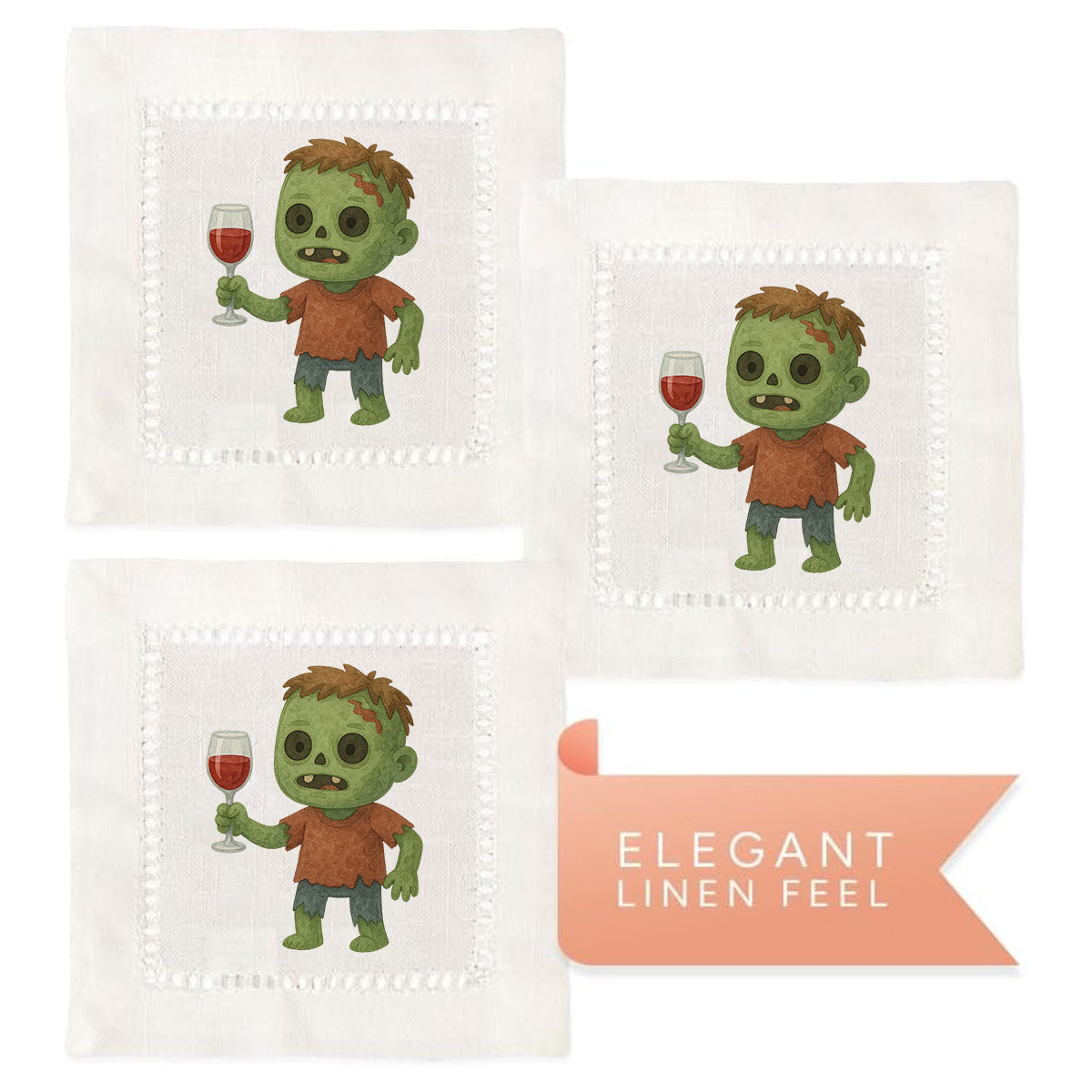 Watercolor Zombie Hemstitch Napkins