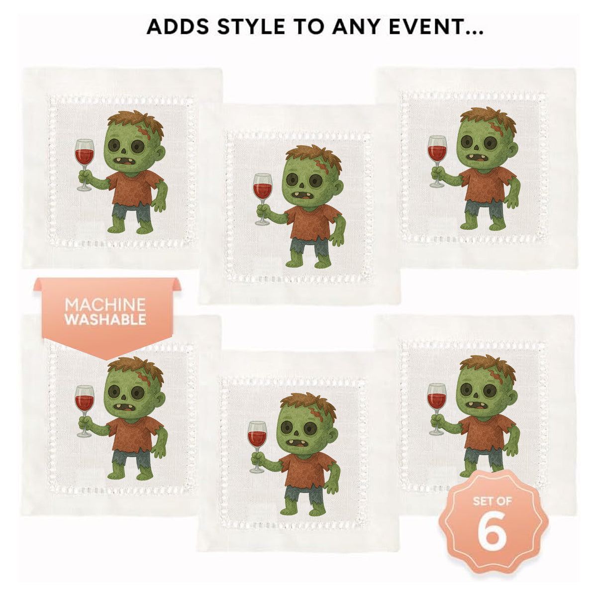 Watercolor Zombie Hemstitch Napkins
