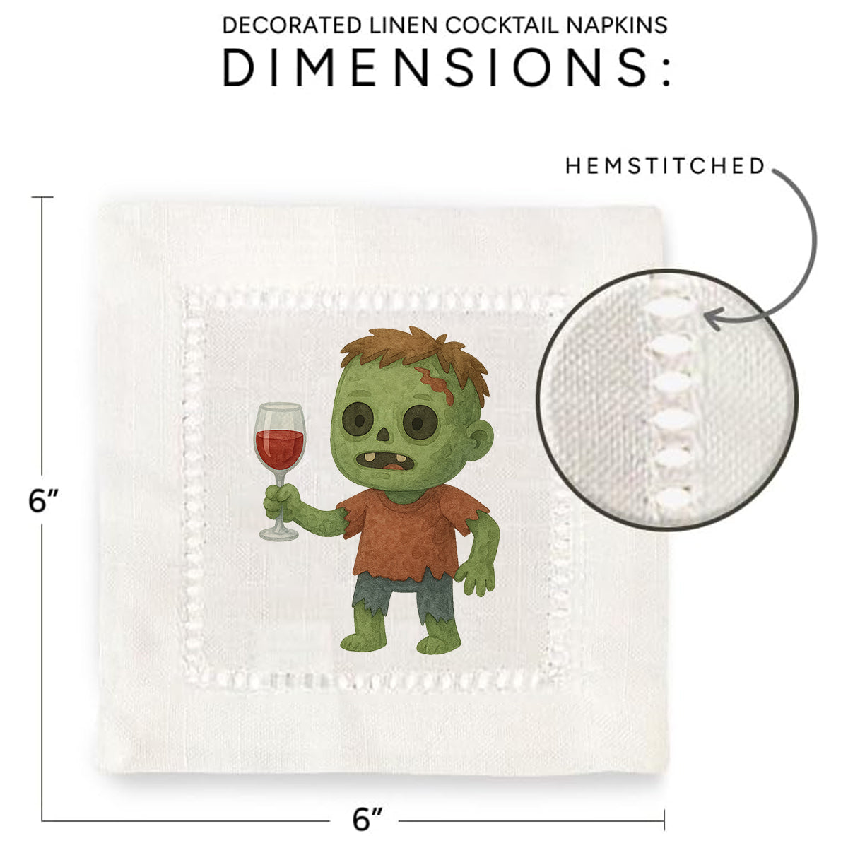 Watercolor Zombie Hemstitch Napkins