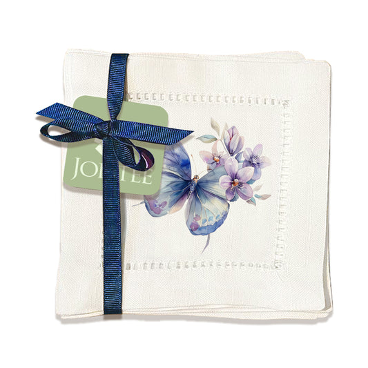 Watercolor Butterfly Hemstitch Napkins