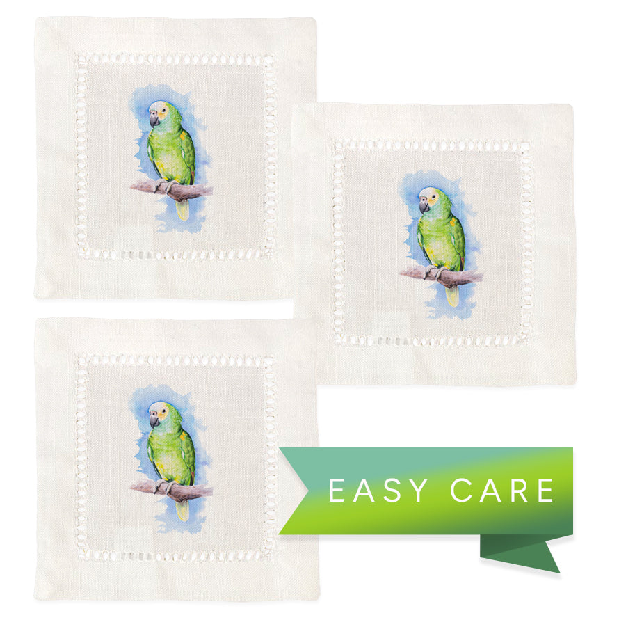 Watercolor Parrot Hemstitch Napkins