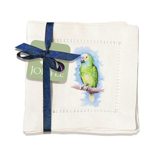 Watercolor Parrot Hemstitch Napkins