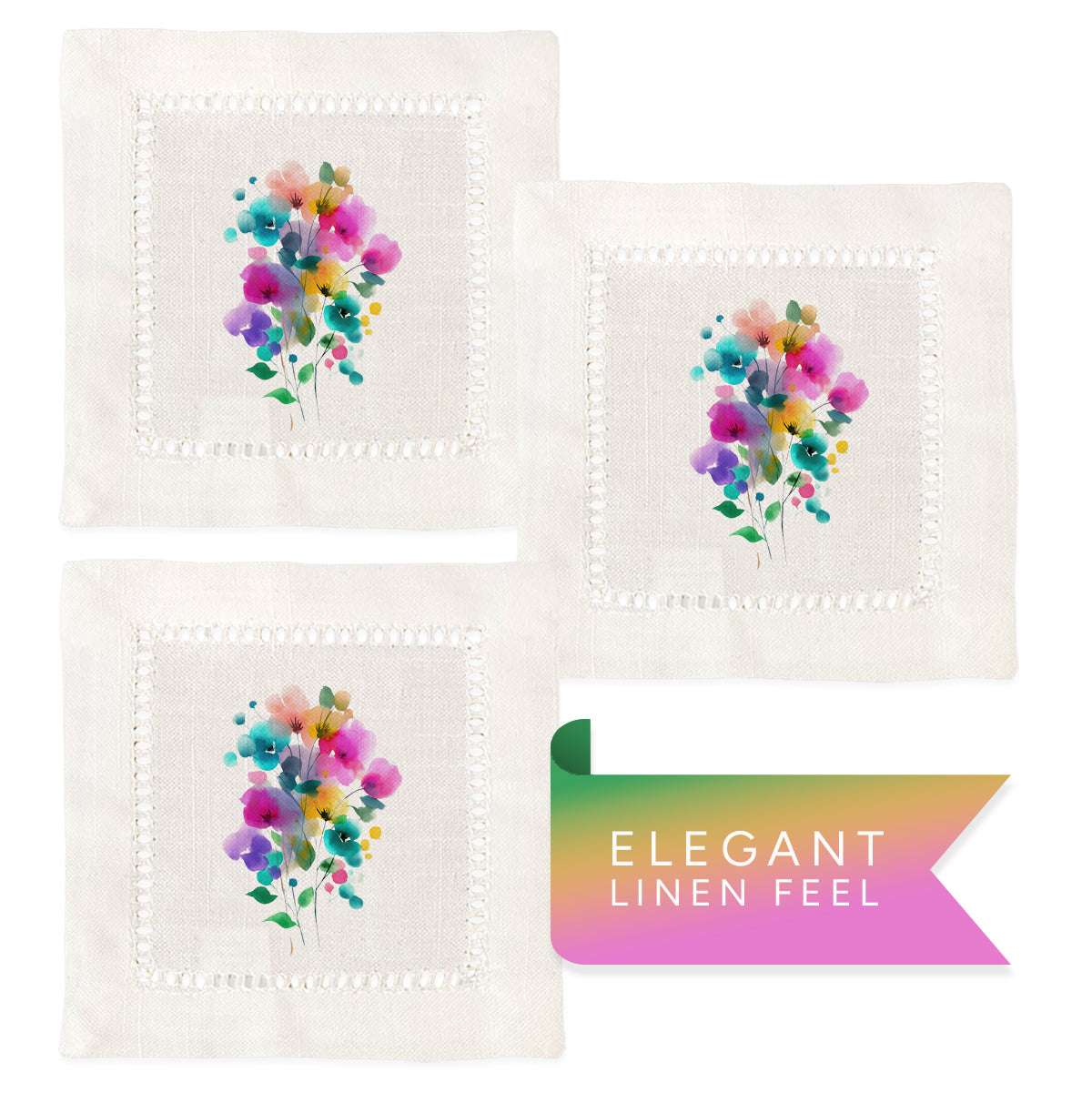 Watercolor Posy Hemstitch Napkins