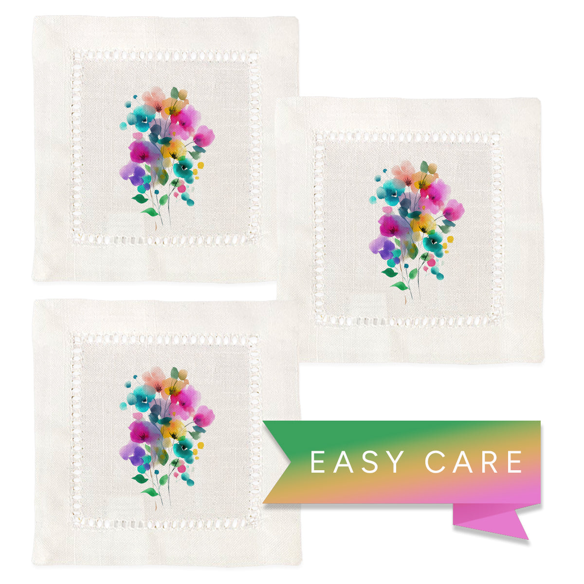 Watercolor Posy Hemstitch Napkins