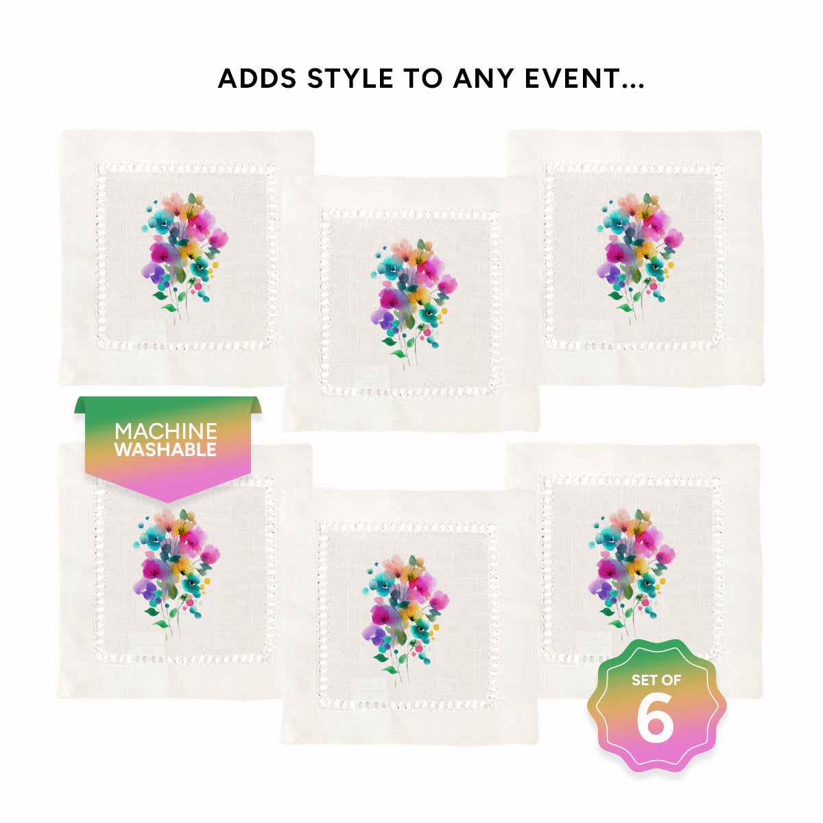 Watercolor Posy Hemstitch Napkins