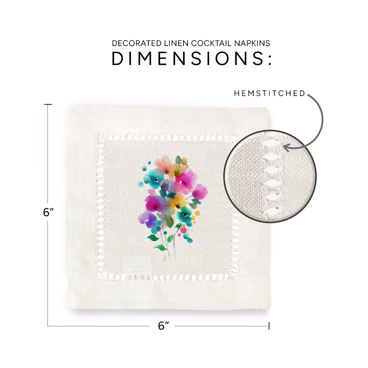 Watercolor Posy Hemstitch Napkins