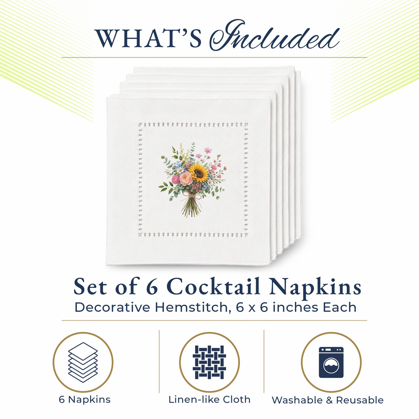 Garden Wildflower Bouquet Hemstitch Napkins