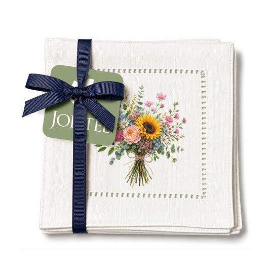 Garden Wildflower Bouquet Hemstitch Napkins