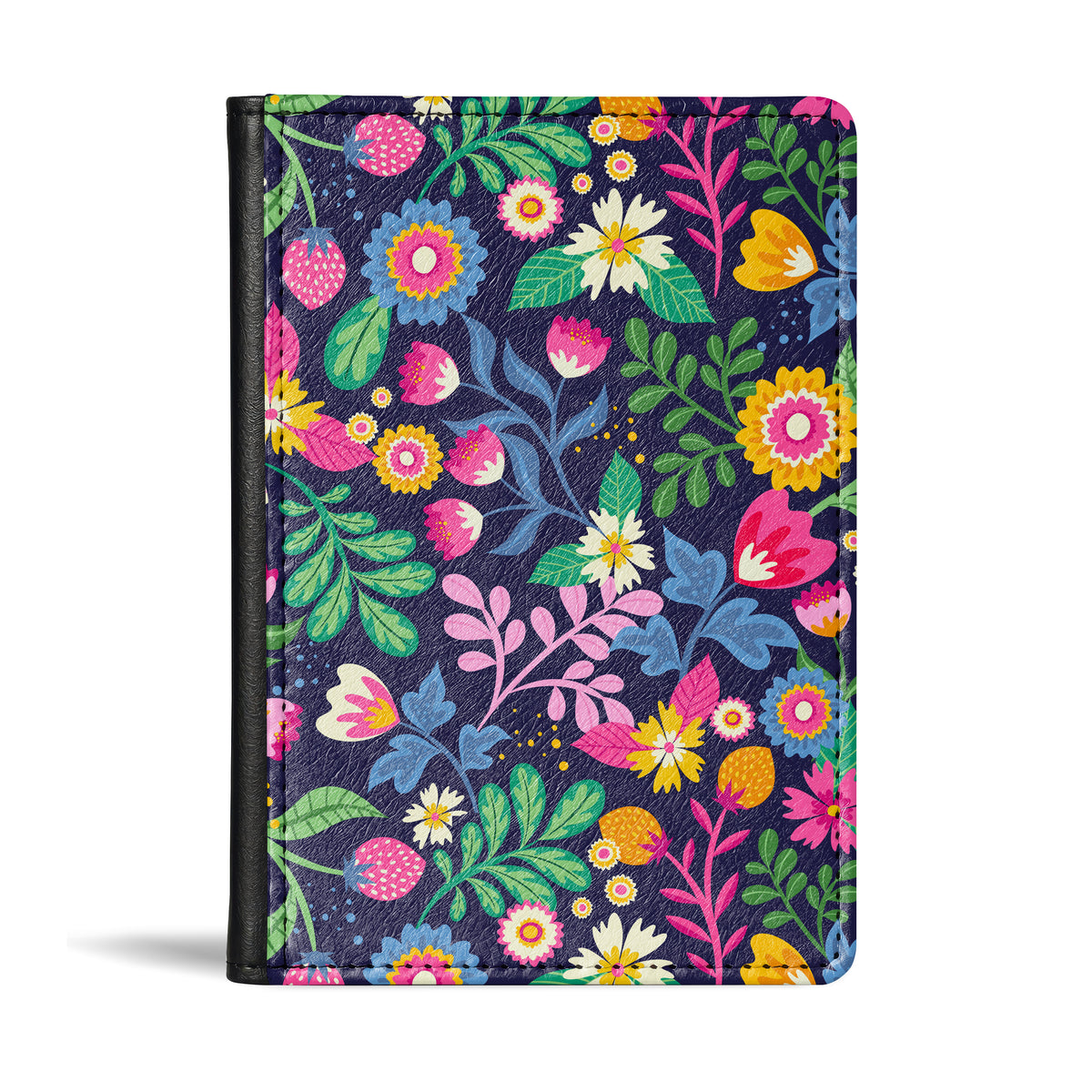 Jolitee Passport Holder, PU Vegan Leather, Wildflower, Black Back