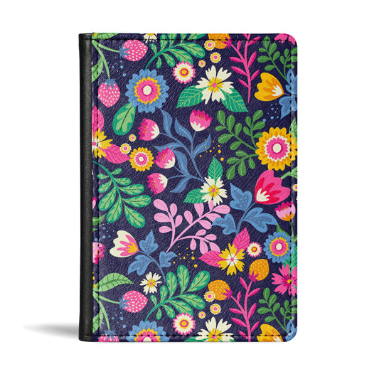 Jolitee Passport Holder, PU Vegan Leather, Wildflower, Black Back