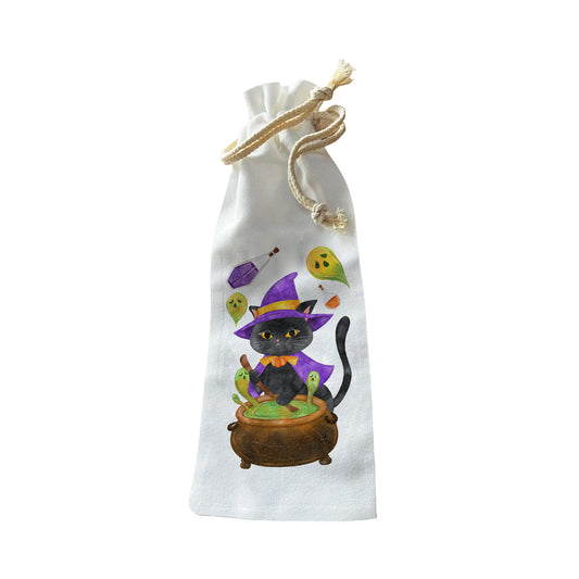 Bottle Bags - Witch Cat Watercolor