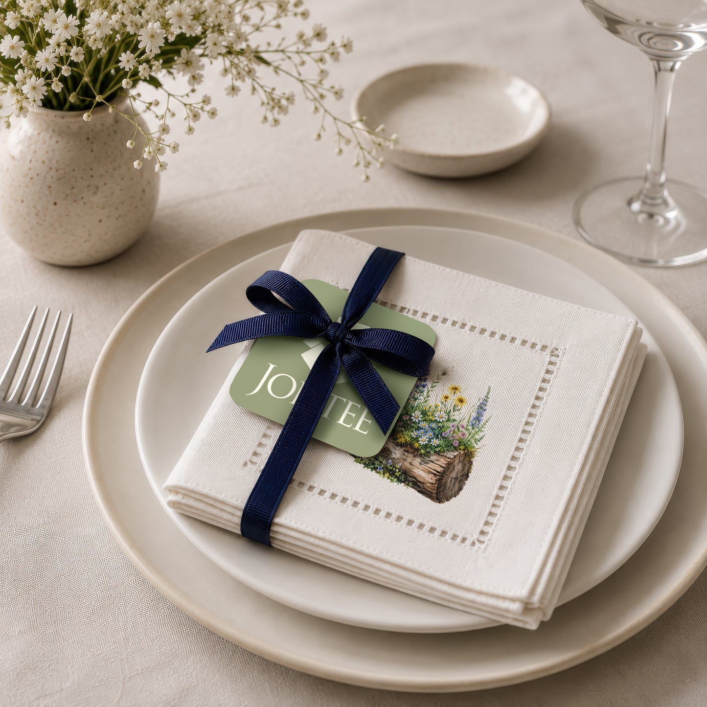 Garden Wood Trunk Hemstitch Napkins