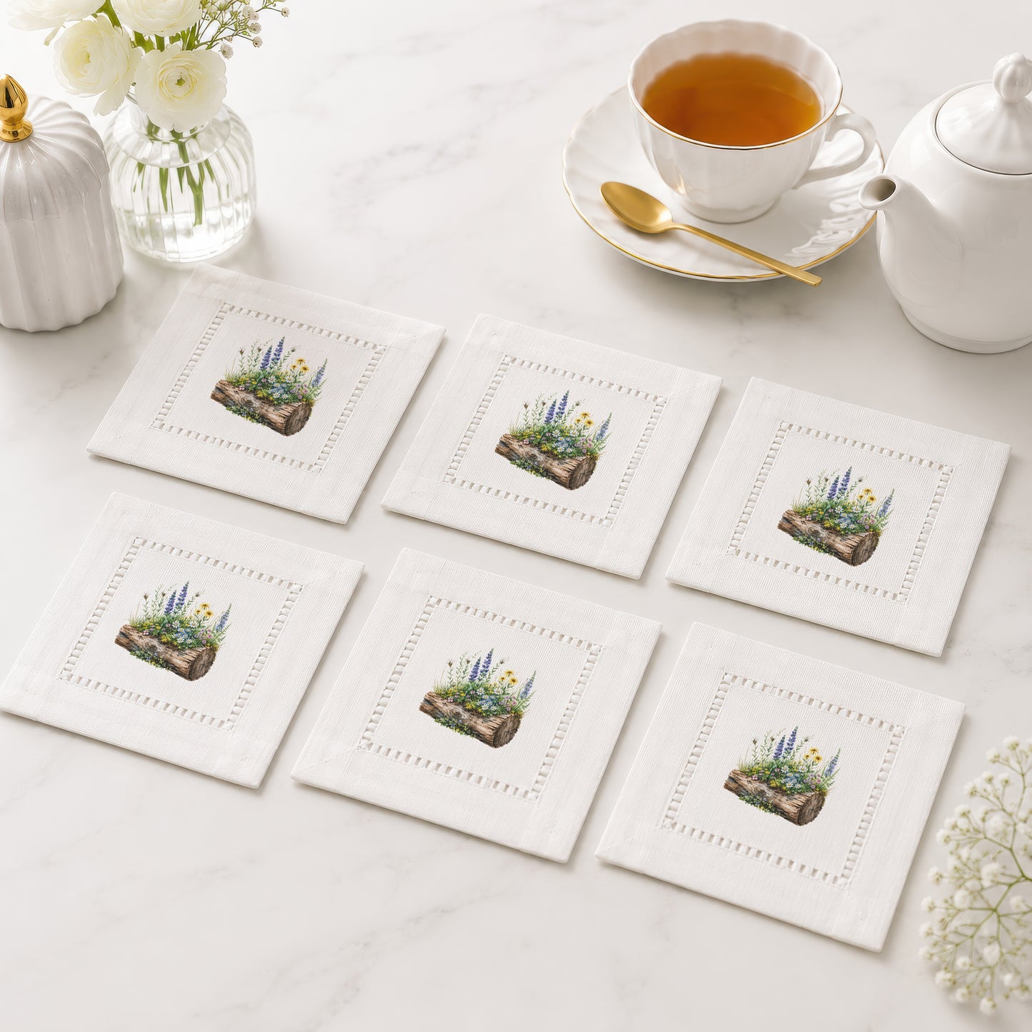 Garden Wood Trunk Hemstitch Napkins