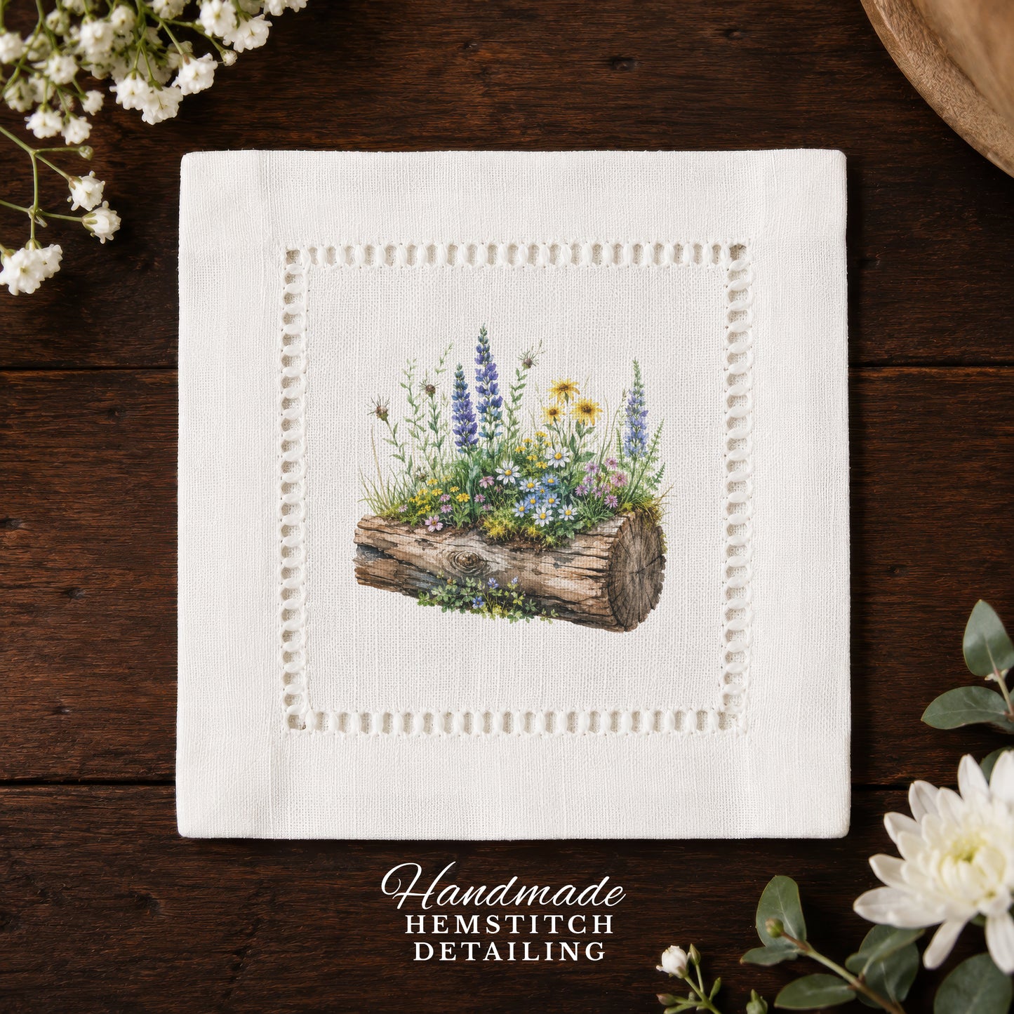 Garden Wood Trunk Hemstitch Napkins