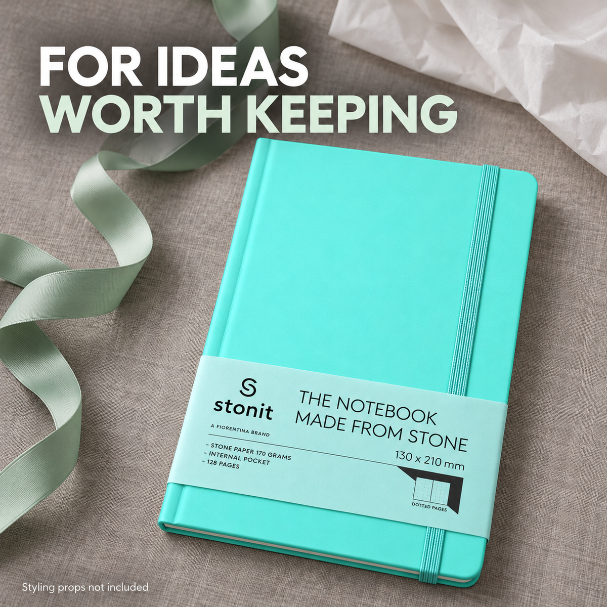 Stonit Stone Paper Notebook, Water-Resistant Dot Grid Journal, Hardcover with Elastic Closure, Silky-Smooth Tear-Resistant Pages, Aqua, 128 Pages, 5 x 8 Inches (Copy)