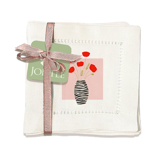 Zebra Vase Hemstitch Napkins