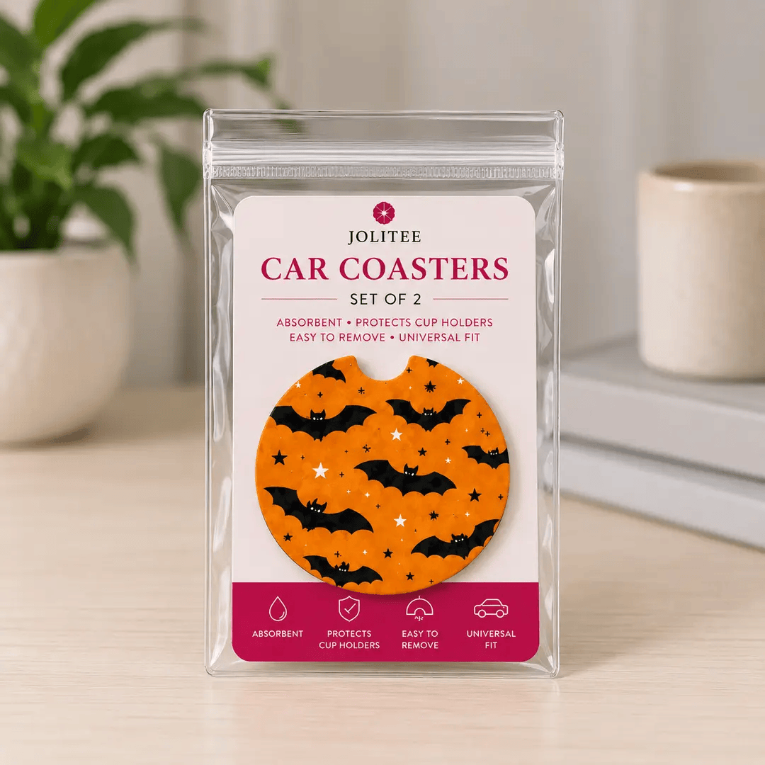 Jolitee Halloween Car Coasters, Absorbent Neoprene Cup Holder