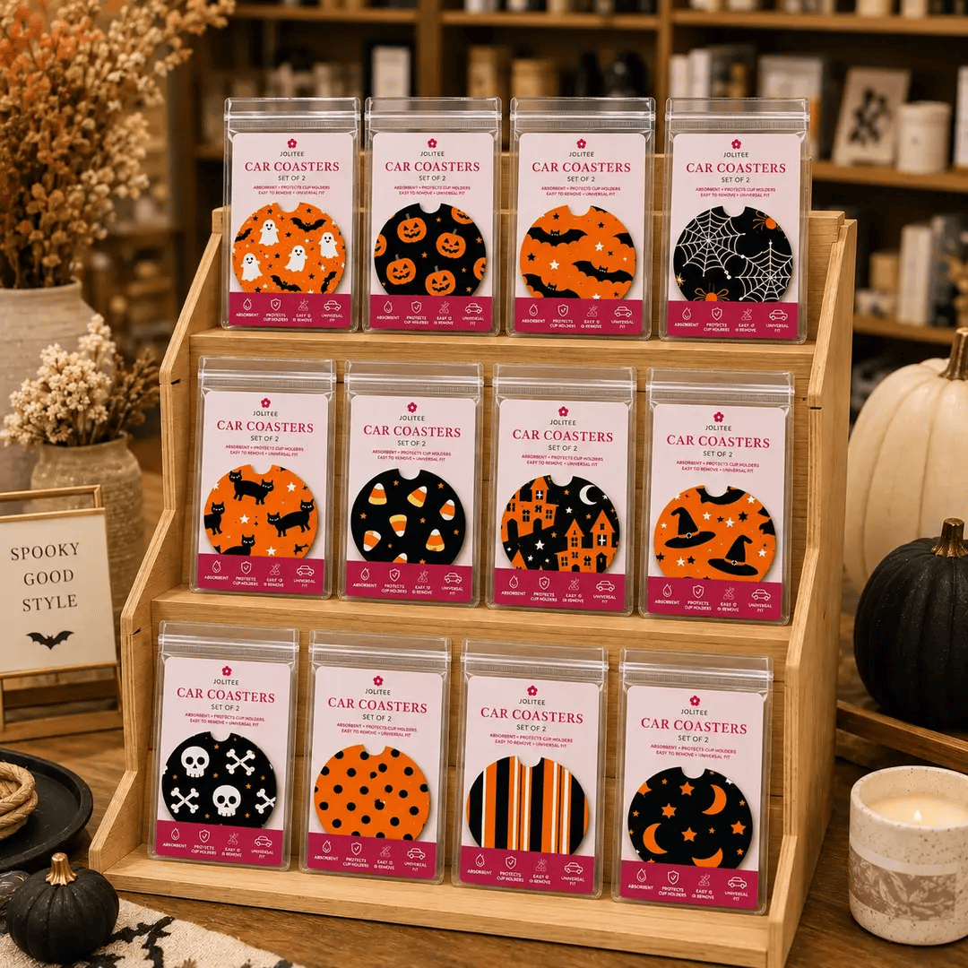 Jolitee Halloween Car Coasters, Absorbent Neoprene Cup Holder