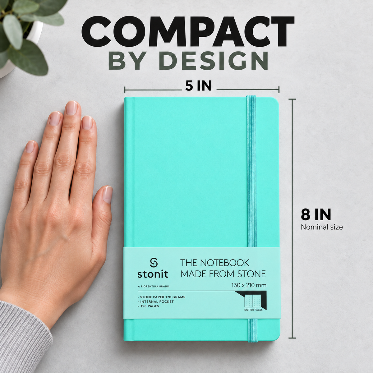 Stonit Stone Paper Notebook, Water-Resistant Dot Grid Journal, Hardcover with Elastic Closure, Silky-Smooth Tear-Resistant Pages, Aqua, 128 Pages, 5 x 8 Inches (Copy)