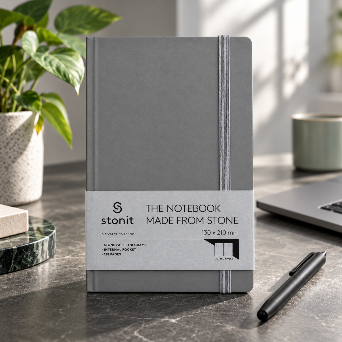 Stonit Stone Paper Notebook, Water-Resistant Dot Grid Journal, Hardcover with Elastic Closure, Silky-Smooth Tear-Resistant Pages, Grey, 128 Pages, 5 x 8 Inches (Copy) (Copy)