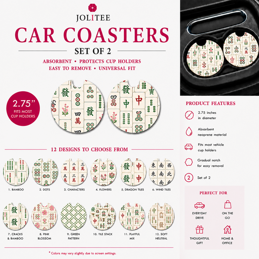 Jolitee Mahjong Car Coasters, Absorbent Neoprene Cup Holder