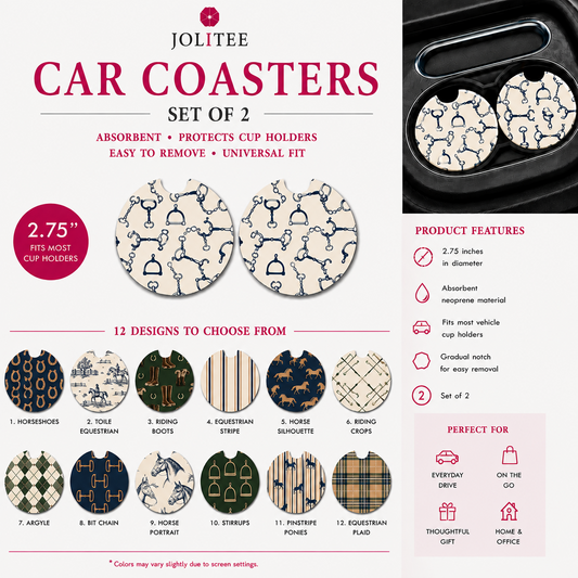 Jolitee Equestrian Car Coasters, Absorbent Neoprene Cup Holder