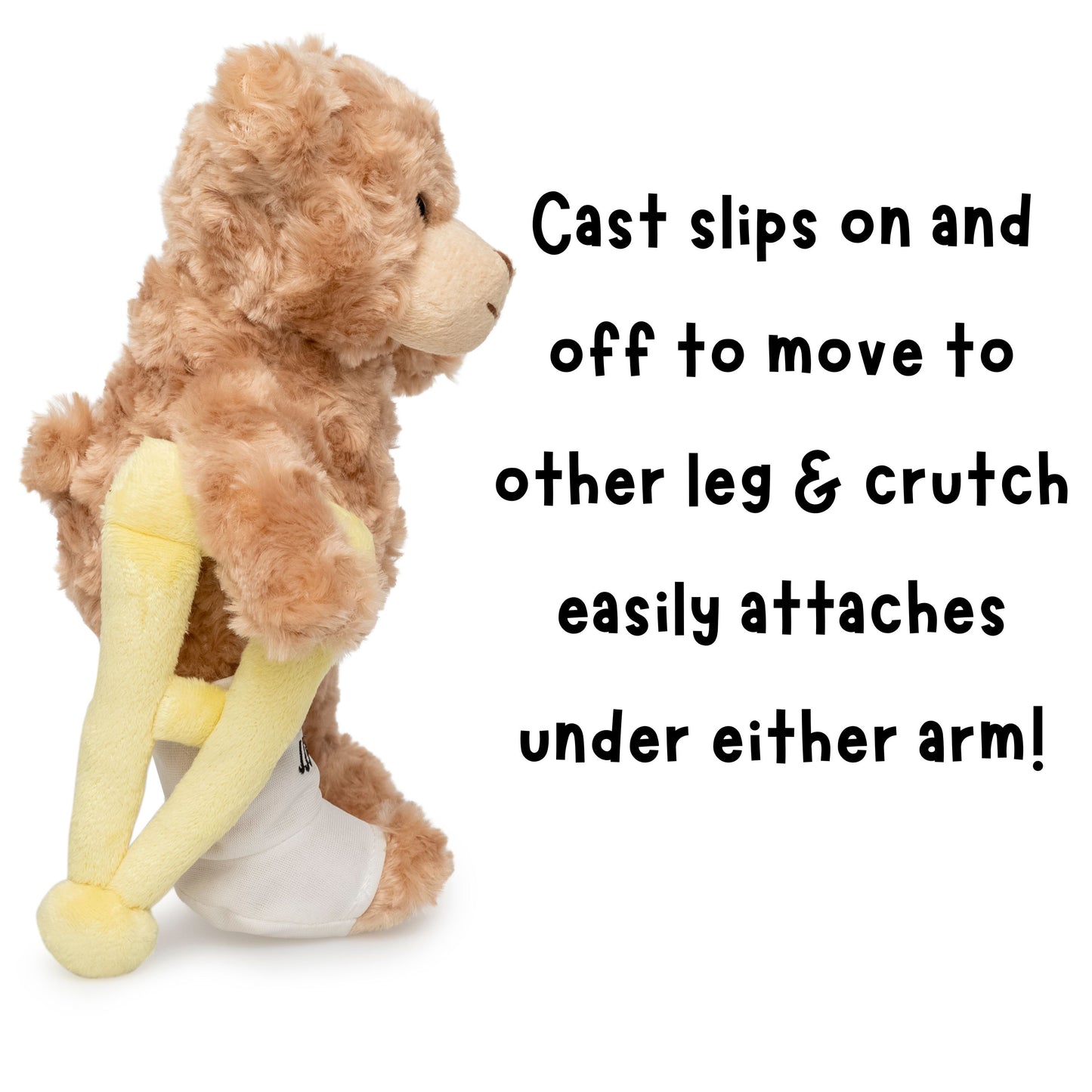 Broken Leg Bear Plush Bear 10" Reversible Cast & Crutch Teddy by Fine Toyz & More