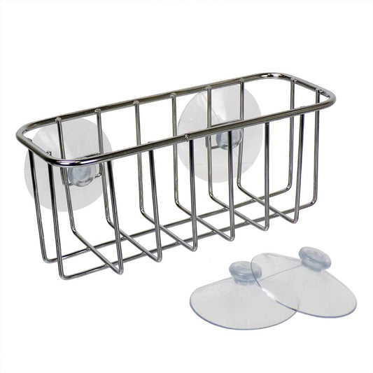 Jolitee Kitchen Sink Sponge Holder for Kitchen Sink Caddy, Self Adhesive Suction Stainless Steel Dish Kitchen Sponge Holder Rust Proof Waterproof (Silver)